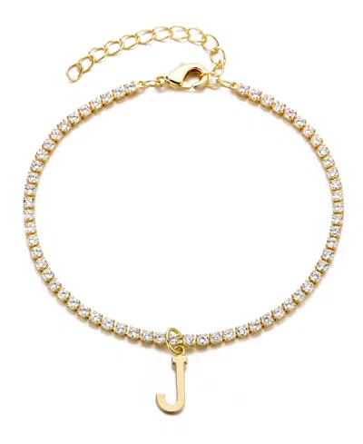 Adornia Gold Crystal Initial Charm Tennis Bracelet