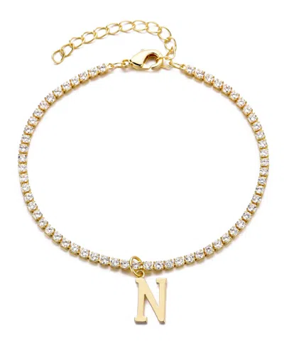 Adornia Gold Crystal Initial Charm Tennis Bracelet