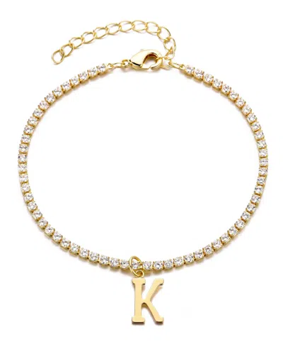 Adornia Gold Crystal Initial Charm Tennis Bracelet