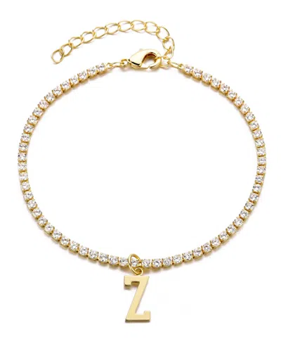 Adornia Gold Crystal Initial Charm Tennis Bracelet