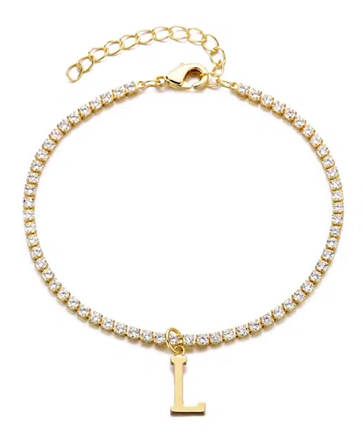 Adornia Gold Crystal Initial Charm Tennis Bracelet