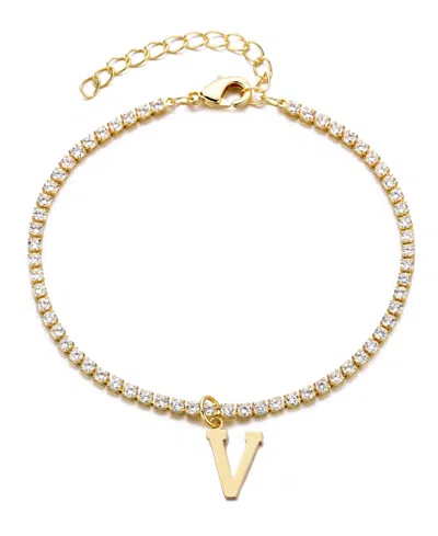 Adornia Gold Crystal Initial Charm Tennis Bracelet