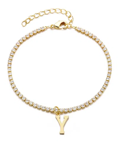 Adornia Gold Crystal Initial Charm Tennis Bracelet