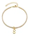 Adornia Gold Crystal Initial Charm Tennis Bracelet