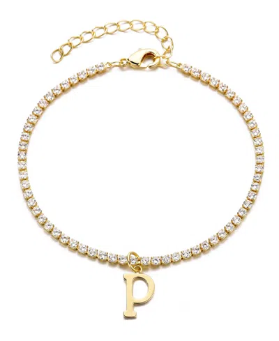 Adornia Gold Crystal Initial Charm Tennis Bracelet