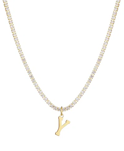 Adornia Gold Crystal Initial Charm Tennis Necklace