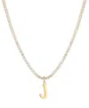 Adornia Gold Crystal Initial Charm Tennis Necklace