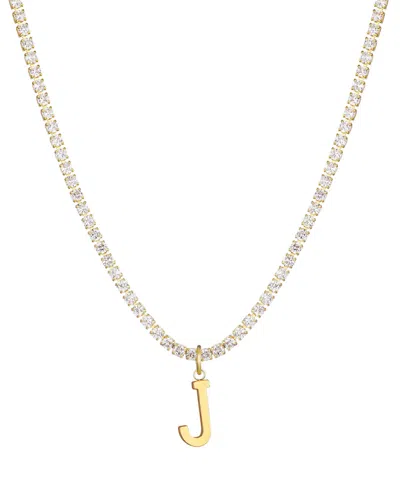 Adornia Gold Crystal Initial Charm Tennis Necklace