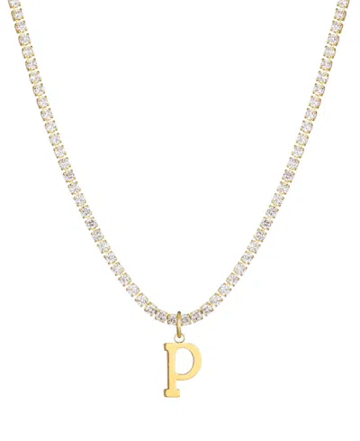 Adornia Gold Crystal Initial Charm Tennis Necklace