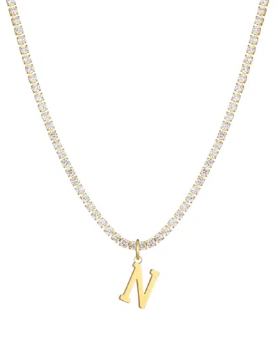 Adornia Gold Crystal Initial Charm Tennis Necklace