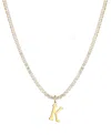 Adornia Gold Crystal Initial Charm Tennis Necklace
