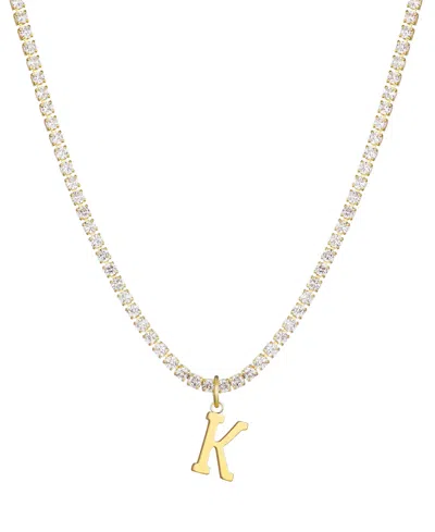 Adornia Gold Crystal Initial Charm Tennis Necklace