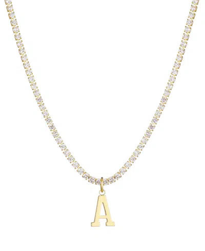 Adornia Gold Crystal Initial Charm Tennis Necklace