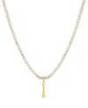 Adornia Gold Crystal Initial Charm Tennis Necklace