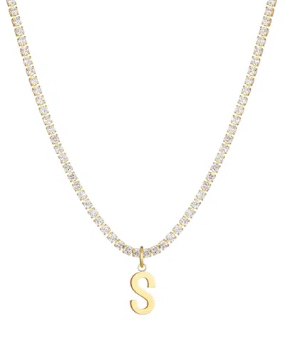 Adornia Gold Crystal Initial Charm Tennis Necklace
