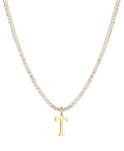 Adornia Gold Crystal Initial Charm Tennis Necklace
