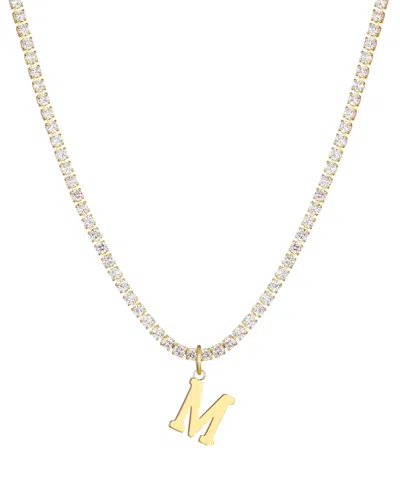 Adornia Gold Crystal Initial Charm Tennis Necklace