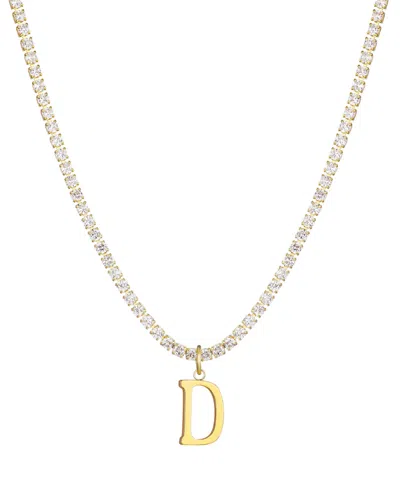 Adornia Gold Crystal Initial Charm Tennis Necklace