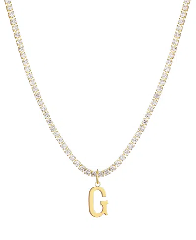 Adornia Gold Crystal Initial Charm Tennis Necklace