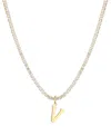 Adornia Gold Crystal Initial Charm Tennis Necklace