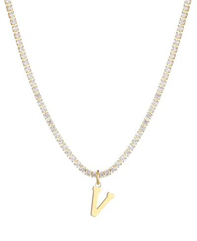 Adornia Gold Crystal Initial Charm Tennis Necklace