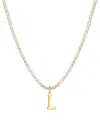 Adornia Gold Crystal Initial Charm Tennis Necklace