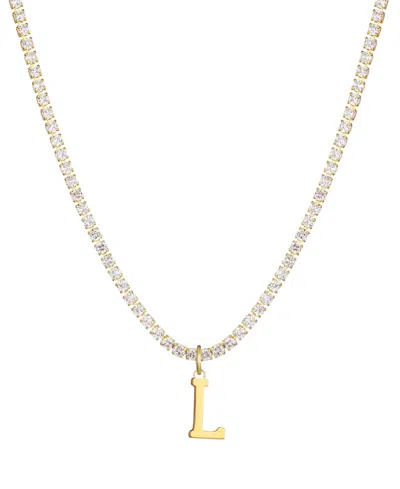 Adornia Gold Crystal Initial Charm Tennis Necklace