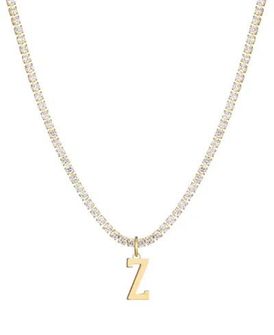 Adornia Gold Crystal Initial Charm Tennis Necklace