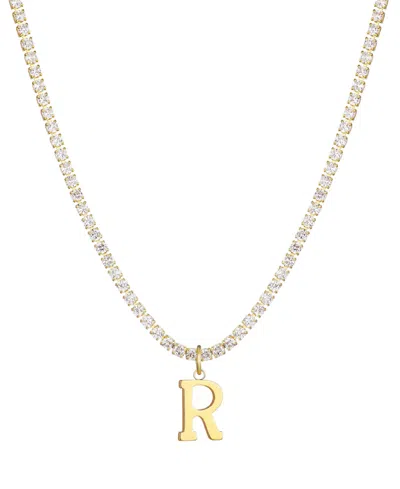 Adornia Gold Crystal Initial Charm Tennis Necklace