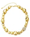 Adornia 14k Gold Plated Pebbled Gold Necklace With Crystal Centerpiece In Gold