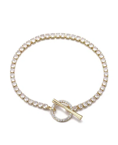 Adornia 14k Plated Crystal Toggle Tennis Bracelet In Gold