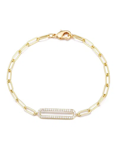 ADORNIA GOLD PLATED CUBIC ZIRCONIA ELONGATED PAVE LINK BRACELET