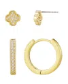 Adornia Gold Cubic Zirconia Huggie And Clover Stud Set In Gold