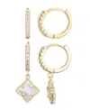 Adornia 14k Gold Plated White Mother Of Pearl Clover Cz Huggie Set In Gold
