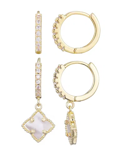 ADORNIA GOLD CUBIC ZIRCONIA MOTHER OF PEARL CLOVER HUGGIE SET