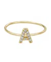 Adornia Gold Cubic Zirconia Pave Initial Ring A Sz 6 In Gold