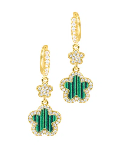 Adornia Gold Cubic Zirconia White Clover Earrings In Green