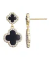Adornia 14k Gold Plated Double Black Clover Cz Drop Earrings In Black