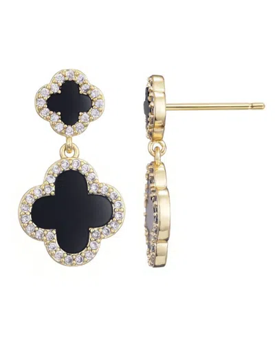 ADORNIA GOLD CZ DOUBLE BLACK CLOVER DROP EARRINGS
