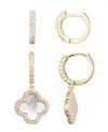 Adornia Gold Cz Halo Clover Huggie Earrings Set In Gold