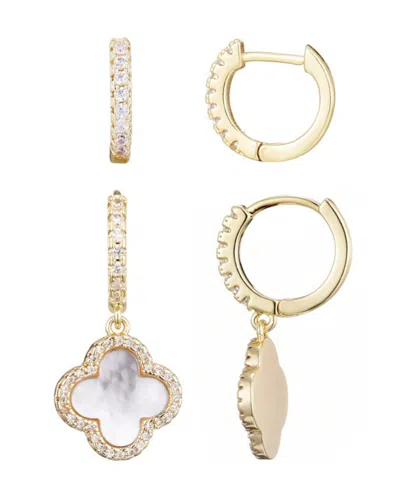 Adornia Gold Cz Halo Clover Huggie Earrings Set