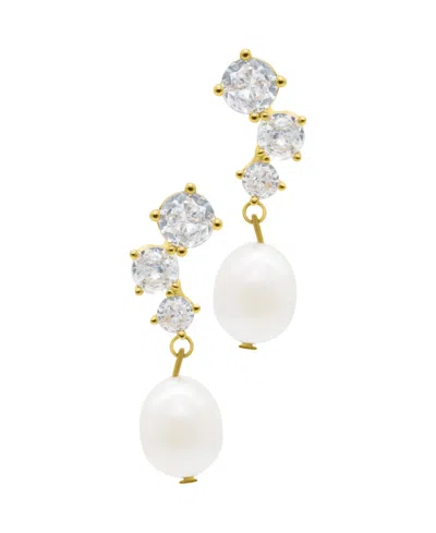 Adornia Gold Deco Crystal And Freshwater Cultivated Pearl Drop Earrings