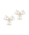 Adornia Gold Freshwater Cultivated Pearl Cubic Zirconia 3-point Flower Earrings In White