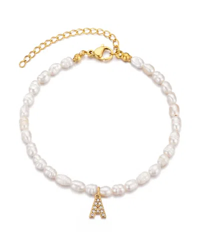 Adornia Gold Freshwater Cultivated Pearl Cubic Zirconia Letter Bracelet In White