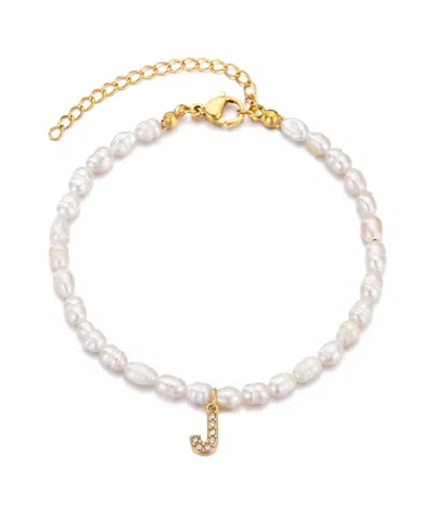 Adornia Gold Freshwater Cultivated Pearl Cubic Zirconia Letter Bracelet In White