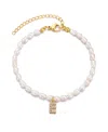 Adornia Gold Freshwater Cultivated Pearl Cubic Zirconia Letter Bracelet In White