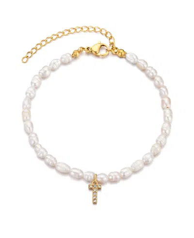 Adornia Gold Freshwater Cultivated Pearl Cubic Zirconia Letter Bracelet