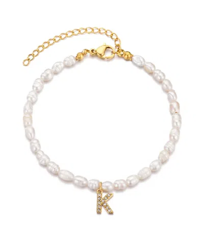 Adornia Gold Freshwater Cultivated Pearl Cubic Zirconia Letter Bracelet