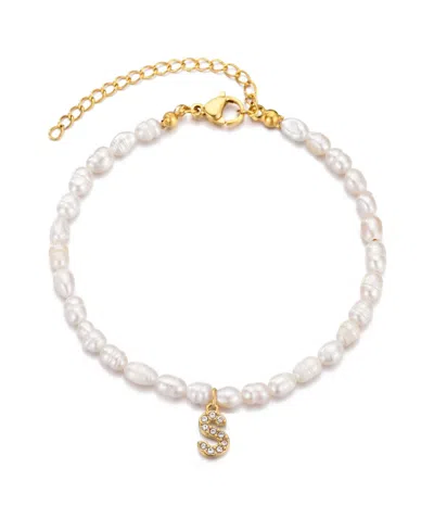 Adornia Gold Freshwater Cultivated Pearl Cubic Zirconia Letter Bracelet