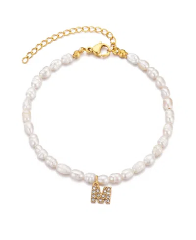Adornia Gold Freshwater Cultivated Pearl Cubic Zirconia Letter Bracelet